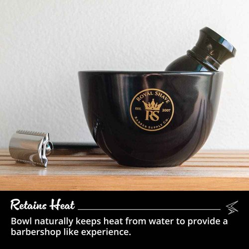 ROYAL SHAVE Ceramic Textured Shaving Bowl – Shave Soap & Shaving Cream Dish, Textured for Rich Lather – LARGE (Black)