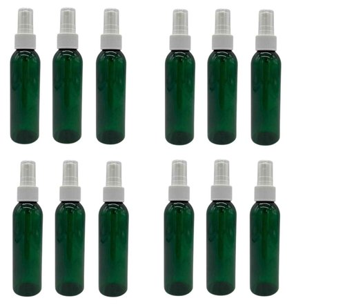 Natural Farms 4 oz Green Cosmo Plastic Bottles - 12 Pack Empty Bottle Refillable - BPA Free - Essential Oils - Aromatherapy | White Ribbed Fine Mist Pump Spray Caps- Made in the USA