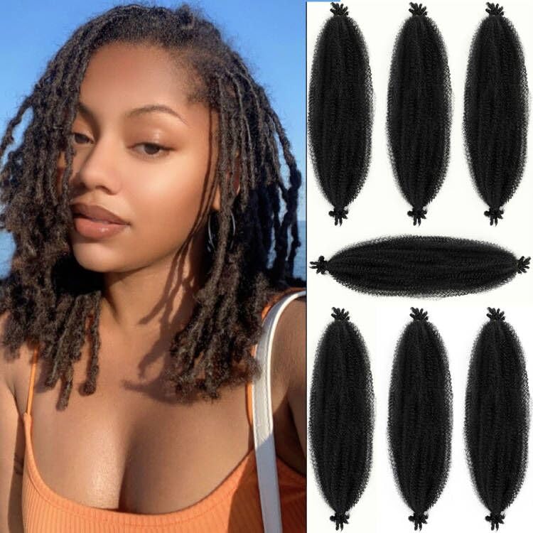 Marley Twist Hair, 10 Inch 7 Packs Springy Afro Kinky Braiding Hair For Crochet Braids,Black Pre-Fluffed Spring Twist Hair, Twisted Up Marley Hair For Women Crochet Twists(10inch,7packs,1B#)