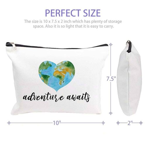 Cokosoxo Travel Bag Adventure Awaits Cosmetic Bag Nature Linen Cotton World Map Makeup Case Great Gift for Women Friends Bestie Daughter Graduation Friendship Birthday Gifts,10x7.5 Inch