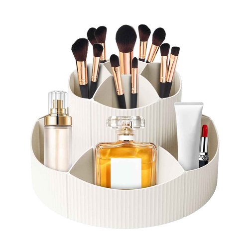 DASITON 360° Rotating Makeup Brush Holder Organizer,Large Capacity Makeup Organizer Countertop,11 Slots Makeup Brush Holder,Cosmetic Organizer,Cosmetic Display Cases for Vanity,Desktop,Bathroom(White)