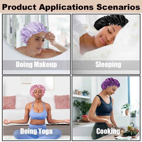 6 Pieces Reversible Silk Bonnet for Women Satin Bonnet Hair Wrap for Sleeping Cap with Tie Band(BLP)