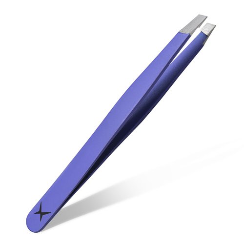 Slanted Stainless Steel Tweezers for Men & Women - Precision Eyebrow Tweezers for Facial Hairs, Strong Grip, Fine Tip, Professional Tweezer for Plucking & Grooming (Purple)