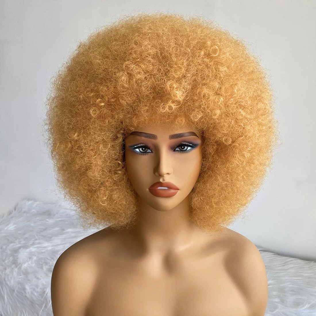 Afro Wig 70S Curly Afro Wigs For Black Women Short Afro Kinky Curly Wig With Bangs For Women Disco Wig Puffy Bouncy Synthetic Wigs For Daily Party Halloween Costume Use (Blonde)