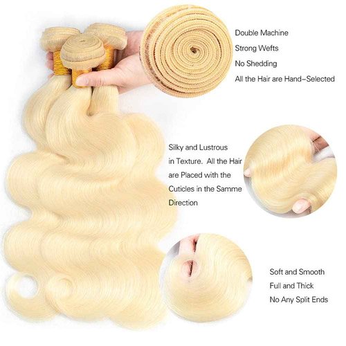 #613 Blonde Bundles Human Hair Body Wave Bundles 12 12 12 Inch Honey Blonde Body Wave Bundle Human Hair Extensions Unproceesed Virgin Hair 100 Gram Per Bundle 3 Bundle