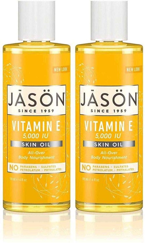 Jason Naturals Vitamin E 5000 IU Skin Oil (Pack of 2) with Sunflower Oil, Safflower, Rice, Avocado, Sweet Almond, Apricot and Wheat, 4 oz. Each