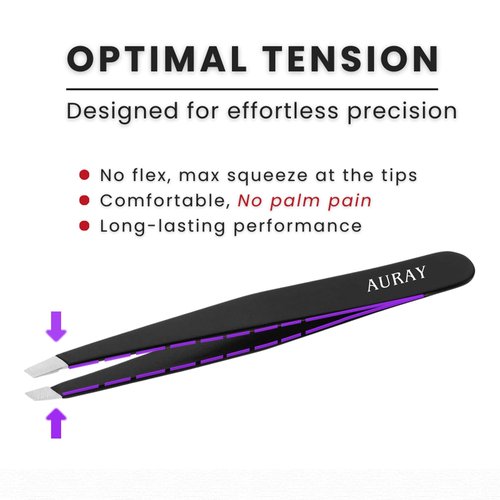 Eyebrow Tweezers Stainless Steel Facial Hair Removal Tweezers for Men & Women in Black with Slanted Tip for Easy Plucking by AURAY