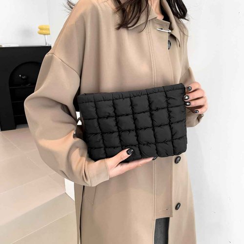 HFLZBRO Puffy Quilted Makeup Bag for Women, Cosmetic Bag, Travel Toiletry Organizer Pouch Clutch (black)
