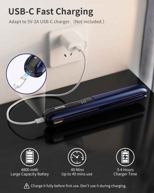 Hoson Cordless Hair Straightener,Portable Mini Flat Iron Travel for Bangs,Short Hair, Rechargeable Curling Iron and Curler 2 in 1,Blue,for Touch Ups