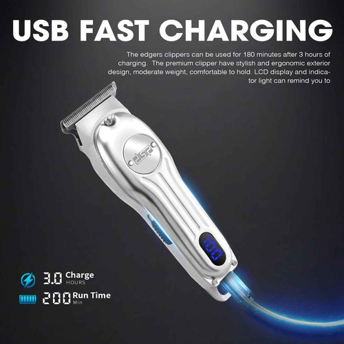DSP Beard Trimmer for Men, Cordless Hair Clipper Shavers, Facial Hair Trimmer for Beard & Mustache Trimming, Professional Haircut Kit for Men Rechargeable LED Display (Silver)