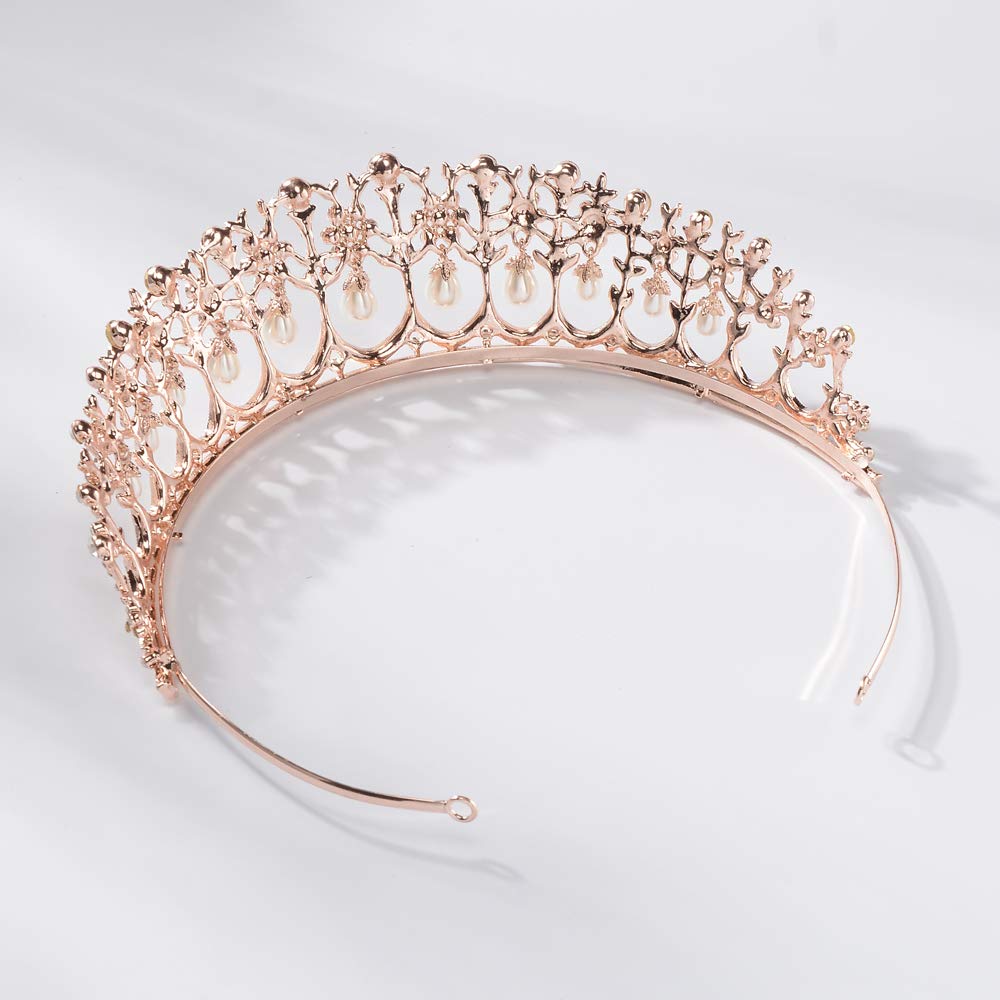 S SNUOY Rose Gold Crowns Bridal Tiara for Wedding Women Pearl Crown for Women Princess Prom Wedding Headband for Women