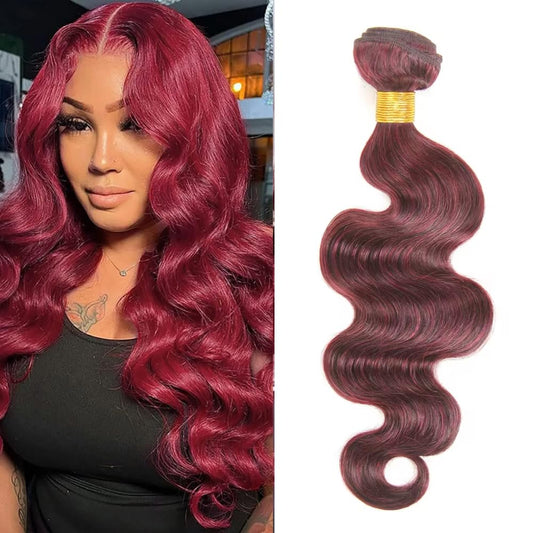 100% Unprocessed Brazilian Virgin Human Hair #99J Body Wave Human Hair Bundles 22 Inch Hair Extensions Burgundy Bundles Human Hair Remy Hair Weave for Women