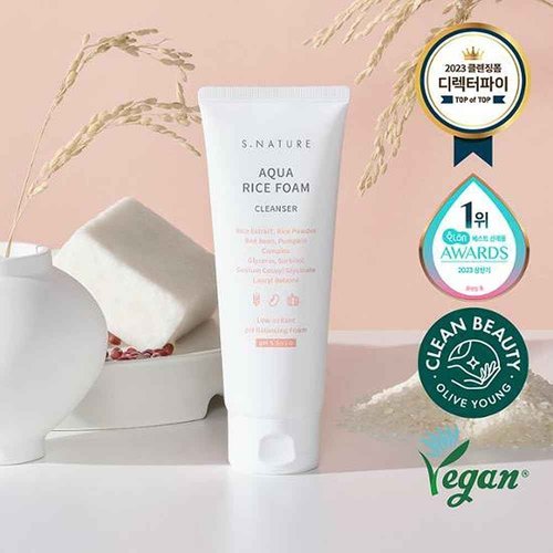 S NATURE Aqua Rice Foam Cleanser, Korean Skin Care, Korean Rice Face Wash, Made in Korea 160ml / 5.64 Fl Oz