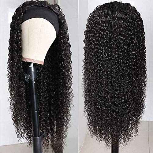 XSY Curly Headband Wig Human Hair Deep Wave Wigs for Black Women Brazilian Virgin Curly Hair No Lace Front Wigs 150% Density 26 Inch Natural Color