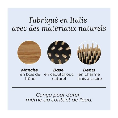 TEK – Small Oval Wooden Hair Brush with Short Rounded Pins in Natural Ash Wood, Handmade in Italy – Ideal for Styling and Detangling Fine or Delicate Hair – Compact and Travel-Friendly