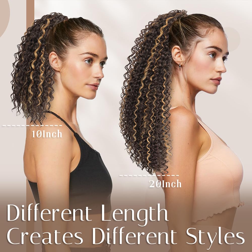 LOSMOEER Ponytail Extension 10 Inch Drawstring Ponytail Hair Extensions for Women Reddish Brown Short Kinky Curly Ponytail Fake Hairpiece Daily Party Use