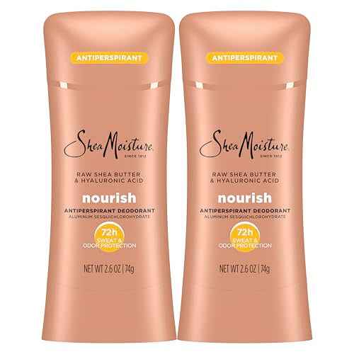SheaMoisture Antiperspirant Deodorant Stick Moisturizing Raw Shea Butter & Hyaluronic Acid 2 Count for 48HR Sweat & Odor Protection with No Parabens & No Mineral Oil 2.6 oz