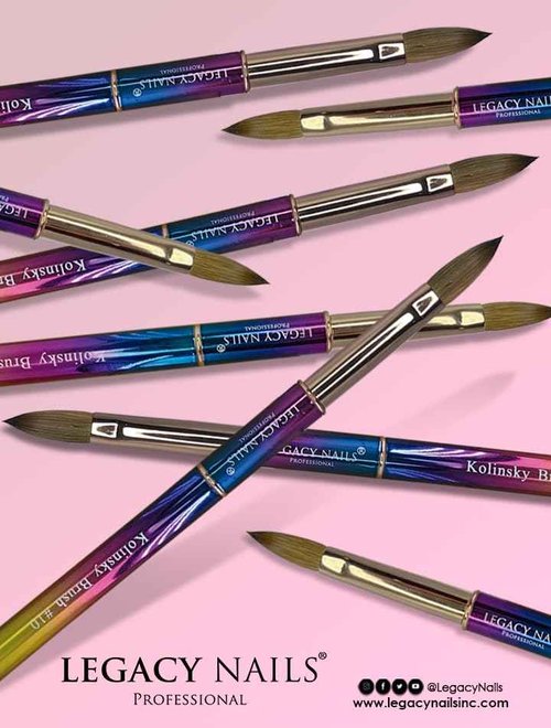 Legacy Nails Professional Multicolor Kolinsky Nail Brush #8 - Perfect For Sculpting Acrylic Nail Extensions Flexible bristles Light weight