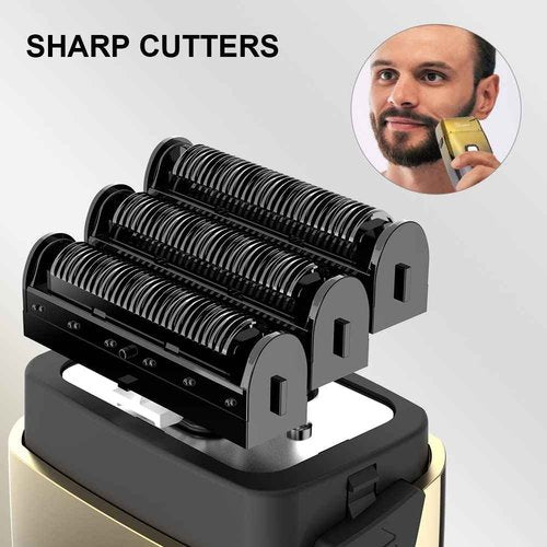 Hatteker Foil Head Shaver Triple Blades Electric Shaver Razor for Men Close Bald Head Barber Trimmer Waterproof Wet & Dry, Cordless, Gold