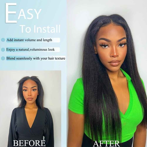 CiTake 16 Inch Yaki Straight Clip in Hair Extensions Real Human Hair for Black Women 90g/8pcs Double Weft 10A Brazilian Kinky Straight Clip ins 100% Virgin Human Hair Clip in Extensions Natural Black