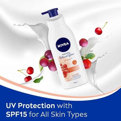 Nivea Body Lotion Natural Glow | Vitamin C SPF 15 | 400ml (13.52 Fl OZ)