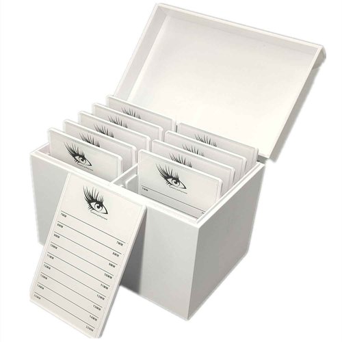LIXIMMAZN 10 Layers Acrylic Eyelash Storage Box,Eyelash Holder Extension Tool,Makeup Organizer False Eyelashes Glue Pallet Holder, Grafting Eye lashes Close-Packed Display with 10 Pallets (White)
