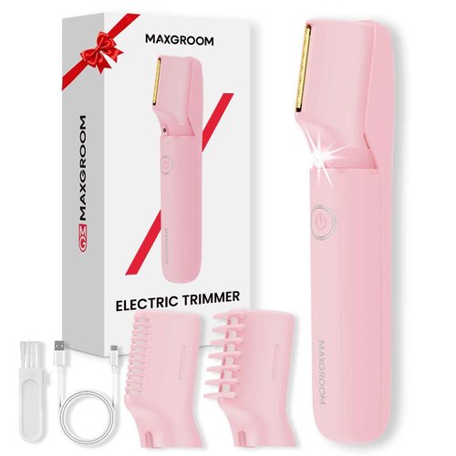 MAXGROOM Electric Razor for Women Pubic Hair - Painless Body Trimmer with LED Light & IPX7 Waterproof, Gentle Bikini Hair Removal for Intimate Area Legs & Armpits (Pink)