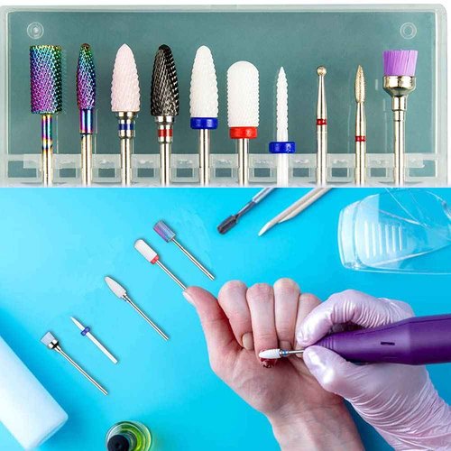 Nail Drill Bits Set for Acrylic Nails 3/32 Universal Ceramic Tungsten Carbide Diamond Nail Bits for Gel Polish Removing Cuticle Professional Nail Art Accessories for Efile Drill Machine (S10-A)