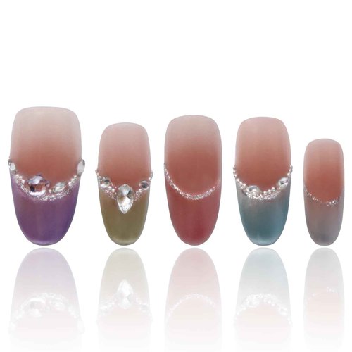 Handmade Press On Nails Short Almond Reusable Press On Nails Women Gifts French Rainbow Nails COOLYOUNG Handmade Nails, 15 PCS, Size M