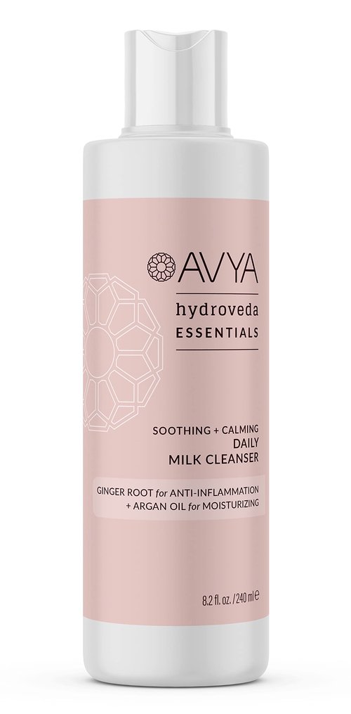 AVYA Hydroveda Essentials Daily Milk Cleanser (8.2oz) - Advanced Ayurvedic Skincare/Removes Makeup and Impurities for Natural Radiance/Ginger Blend Great for Sensitive Skin