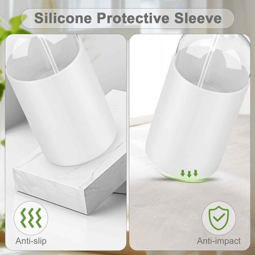 Worldgsb 2 Pack Glass Spray Bottles with Silicone Sleeve, 16 oz Empty Refillable Containers with Adjustable Spray Nozzles, Spray Bottles for Hair, Cleaning Solutions and Plants White