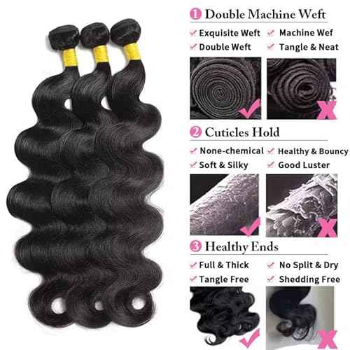 12A Human Hair Bundles 22 22 22 Inch Body Wave Bundle 100% Unprocessed Brazilian Virgin Double Weft Weave Bundle Human Hair Bundle Body Wave Natural Black