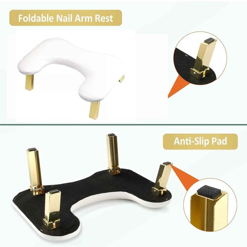 Ankysasky Nail Arm Rest, PU Leather Nail Tech Arm Rest,Foldable Arm Rest for Nails Tech U-Shaped Hand Rest Manicure Hand Rests for Foot Hand Rest (White)