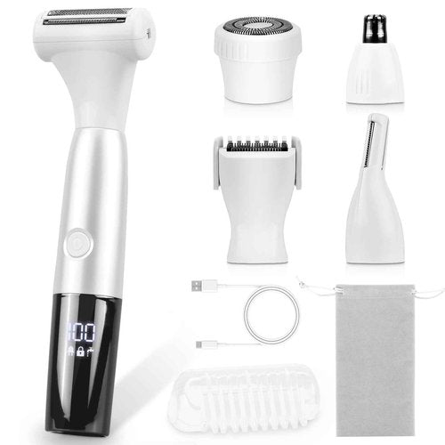 5 in 1 Bikini Trimmer for Women - Electric Razors for Women, Cordless Rechargeable Electric Shaver, IPX7 Waterproof Wet Dry Lady Body Hair Remover for Face Nose Eyebrow Arm Leg Pubic Armpit Bikini