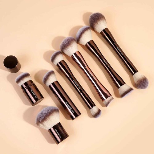 MAANGE 7pcs Makeup Brush Set Double Sided Kabuki Makeup Brushes Contour Brush for Foundation Liquid Powder Concealer Cream Cosmetics Bronzer Blending Blush Buffing Makeup Tools (Coffee)