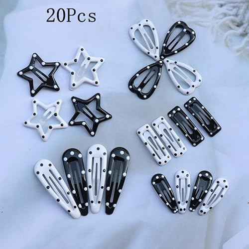 20PCS Star Hair Clips Y2k Hair Accessories for Women Black White Polka Dot Cute Hair Pins for Girls Star Barrettes Non Slip Kawaii Snap Hair Clips Small for Styling Festival Accessories