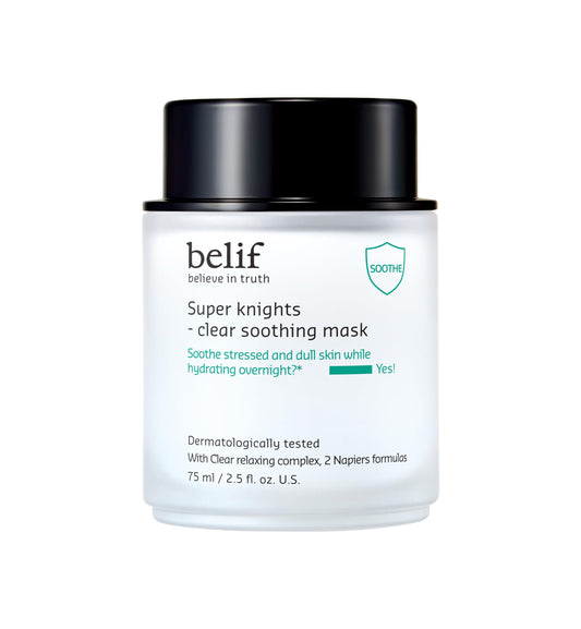 belif Super Knight Clear Soothing Mask, Overnight Hydrating Face Mask, Lightweight, Cooling & Antioxidant-Rich, Squalane, No Wash Off & No Sticky Residue, Korean Skin Care