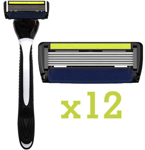 ShaveMOB 6-Blade Men's Razor Kit (Flex Head Handle 12 Refills) (No Trimmer) - The Caveman Shaving Kit