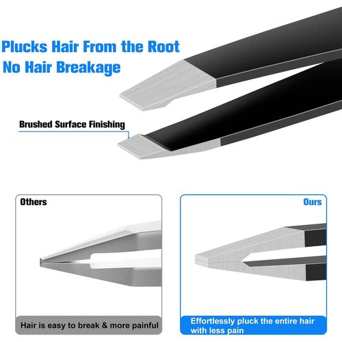SUCOOR Tweezers for Women Facial Hair, 4Pcs Professional Beauty Tools Stainless Steel Precision Eyebrow Tweezers for Splinter Blackhead and Ingrown Hair Removal, Black