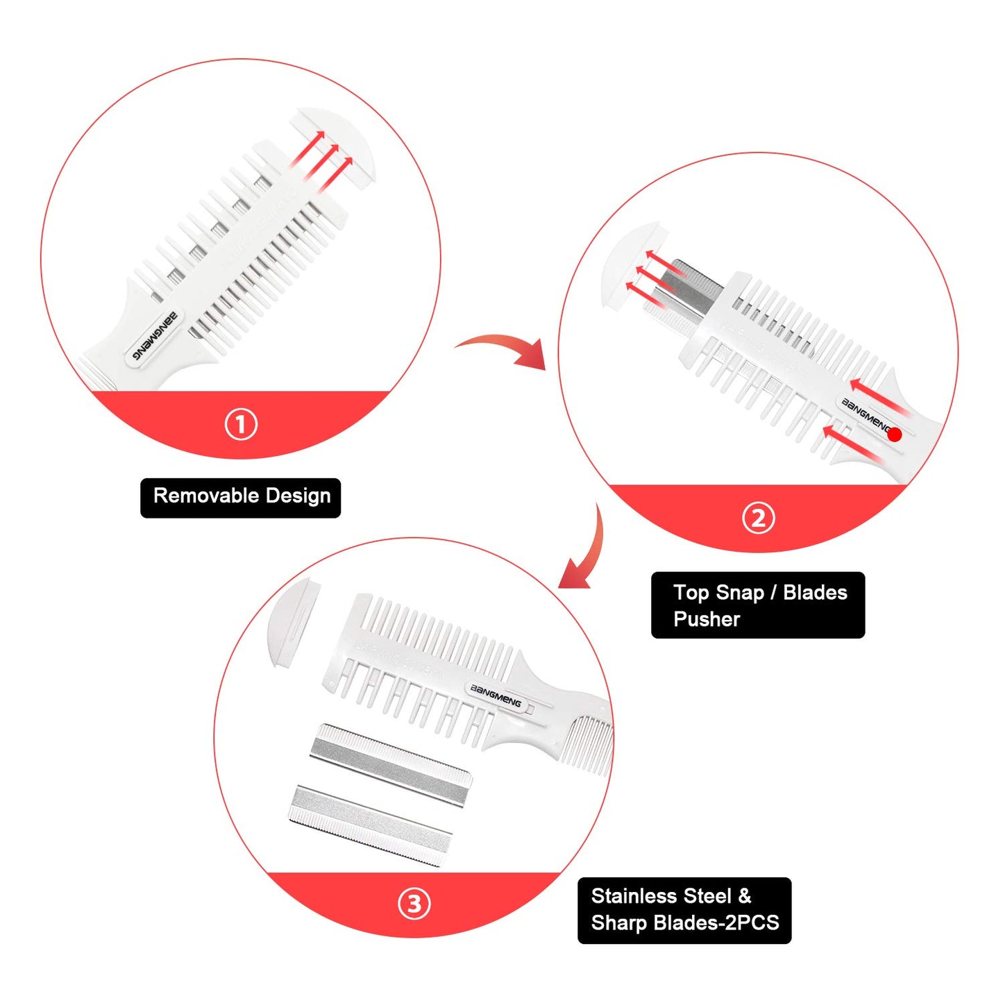 BANGMENG Hair Cutter Comb, Shaper Hair Razor Comb, Split Ends Hair Trimmer Styler, Double Edge Razor Blades for Thinning, Hair Cutting and Styling, Extra 5 Blades Included