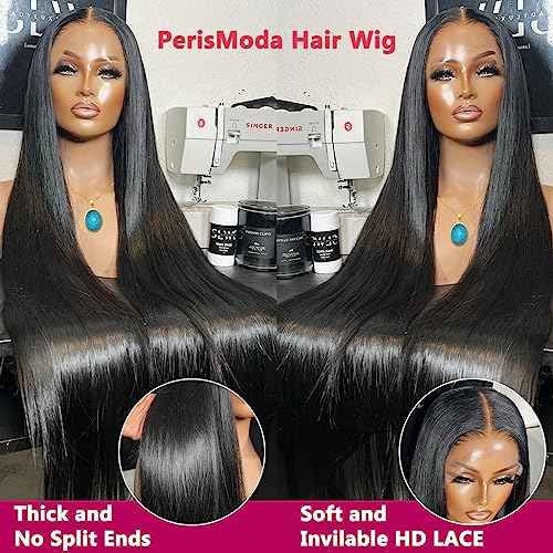 PERISMODA 13X6 Lace Front Wigs Human Hair Pre Plucked 30 Inch Straight Lace Front Wigs Human Hair 180% Density Glueless Transparent HD Lace Frontal Wigs Human Hair Wig for Women Natural Black Color