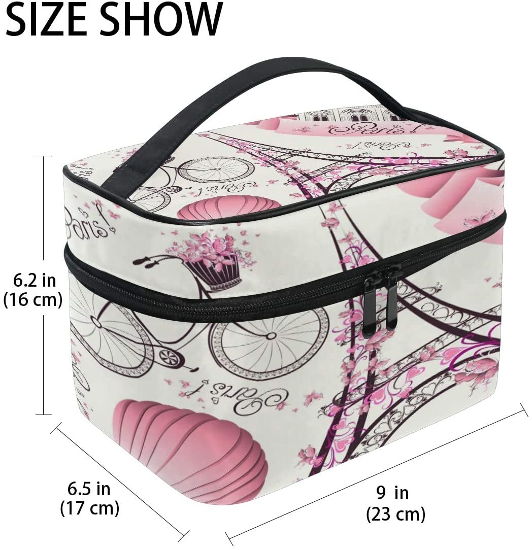 HAUYE Travel Cosmetic Bag Paris Eiffel Tower Flower Toiletry Makeup Bag Pouch Tote Case Organizer Storage For Women Girls