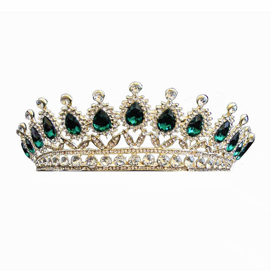 Higohome Elegant Tiaras and Crowns for Women Crystal Jewerly Birthday Evening Party Hair Accessories with Comb,Gold Green