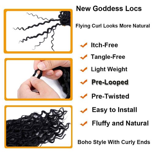 BAOTA Goddess Locs Crochet Hair 18 Inch 7 Packs New Goddess Faux Locs Crochet Hair for Black Women River Locs with Curly Ends (18Inch (Pack of 7), 1B#)