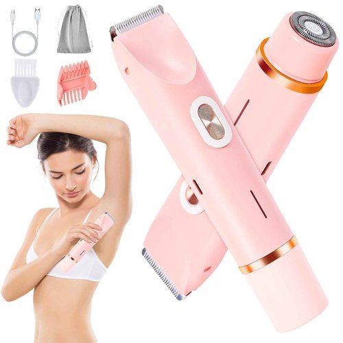 bbetyuss 2 in 1 Bikini Trimmer for Women, Dual Head Electric Rozor, Facial Hair Removal, Ipx7 Waterproof Body Shaver for Bikini Face Armpit Pubic Hair Leg Back, Easy Cleaning, Ceramic Blade (Pink)