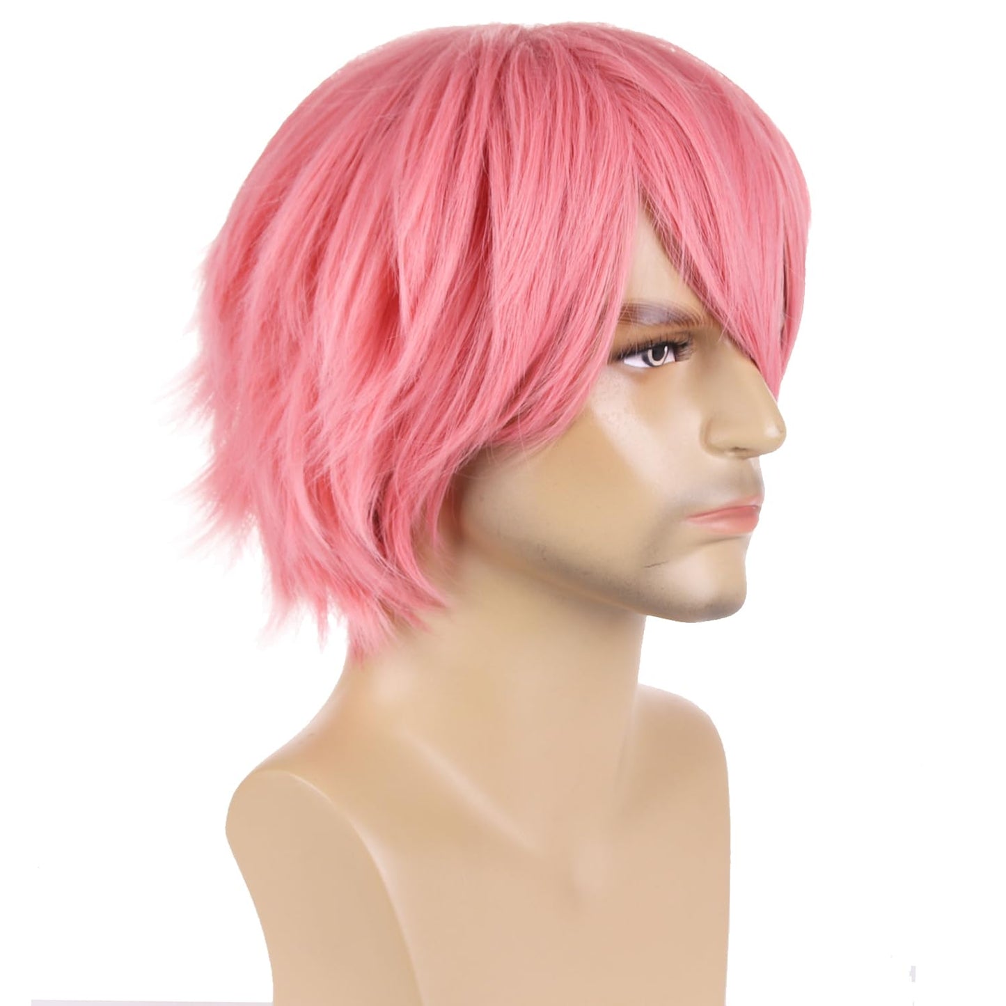 RightOn 12 Inches Pink Wig Short Pink Wig for Men and Women Pink Wigs for Cosplay Party Halloween