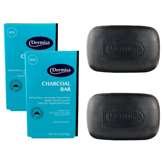 Dermisa Charcoal Bar | Natural Gentle Cleansing Bar | Contains Activated Charcoal, Coconut Oil, Shea Butter, Vitamin C & Licorice | NO PARABENS | 3 OZ (2-Pack)