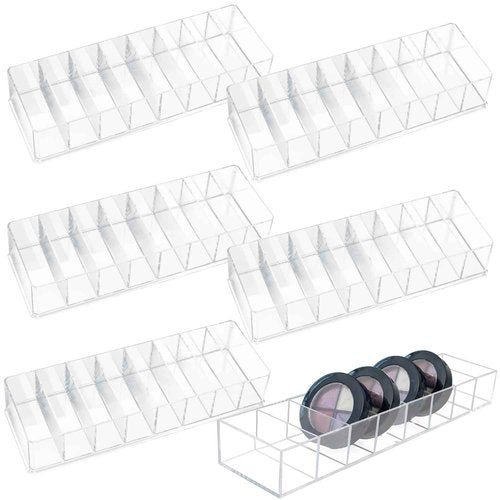Nsmykhg Acrylic Makeup Organizer,6 Pack 8 Spaces Clear Vanity Drawer for Eyeshadow Palette, Lipstick & Highlighter Storage, Skincare Display, Bathroom Cosmetic Organize,10"x3.5"x1.8"