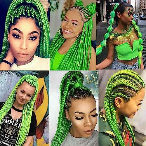 Pre-stretched Green Braiding Hair 26 Inch 3Packs Braiding Hair For Braids, Yaki Texture Crochet Hair Box Braids Hot Water Setting Synthetic Braiding Hair Extensions(26inch, Green)