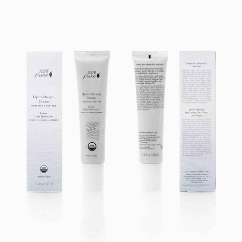 100% PURE Hydra Drench Cream, Daily Face Moisturizer with Hyaluronic Acid, Rose Water, Skin Care for All Skin Types, Natural Face Cream - 1.4 Fl Oz